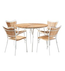 ​Cinas - Hard & Ellen Garden Table Ø 110 cm - Teak - Aluminium/Teak with 4 pcs. Hard & Ellen Garden Chair - White - Bundle