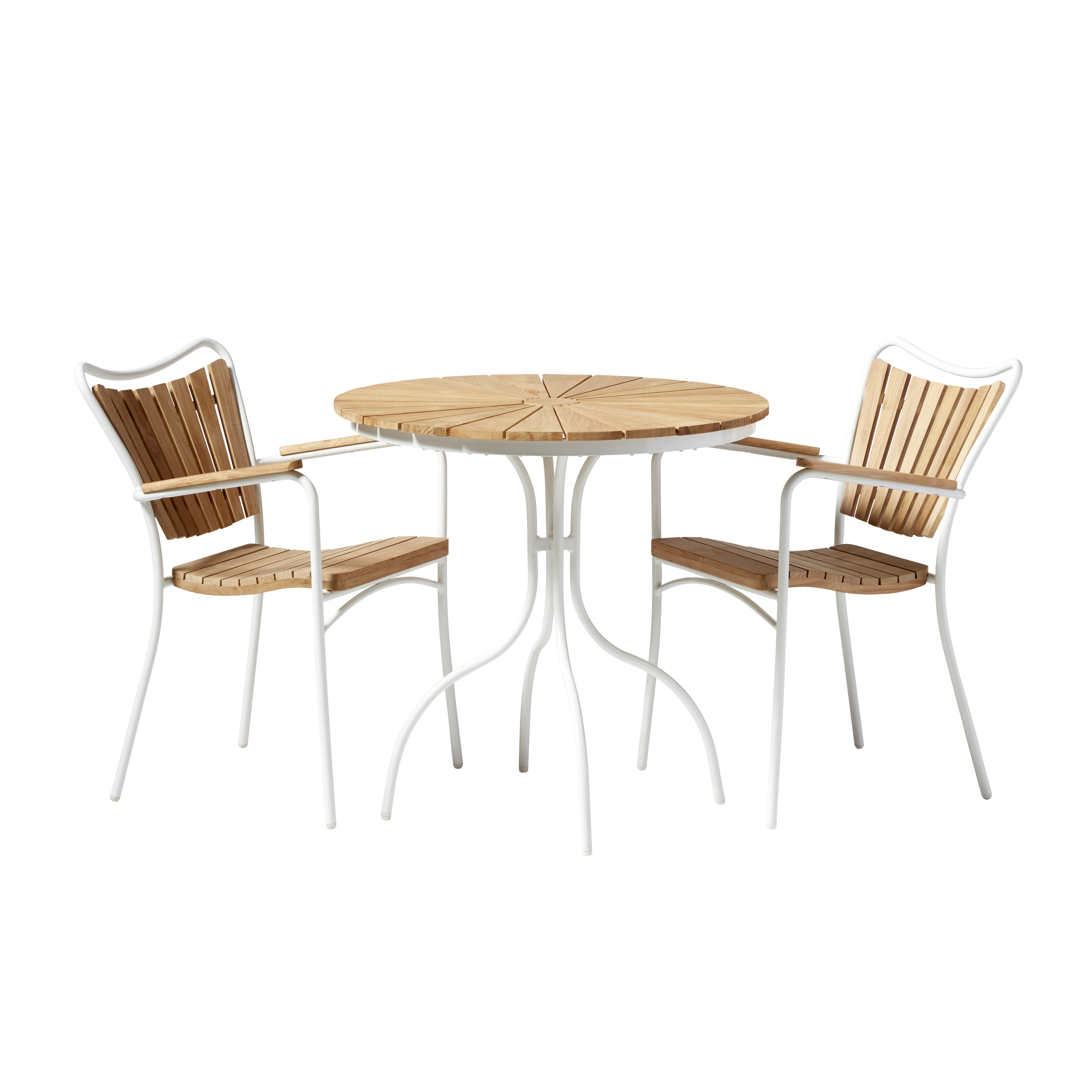 ​Cinas - Hard & Ellen Garden Table Ø 80 cm - Teak - Aluminium/Teak with 2 pcs. Hard & Ellen Garden Chair - White - Bundle