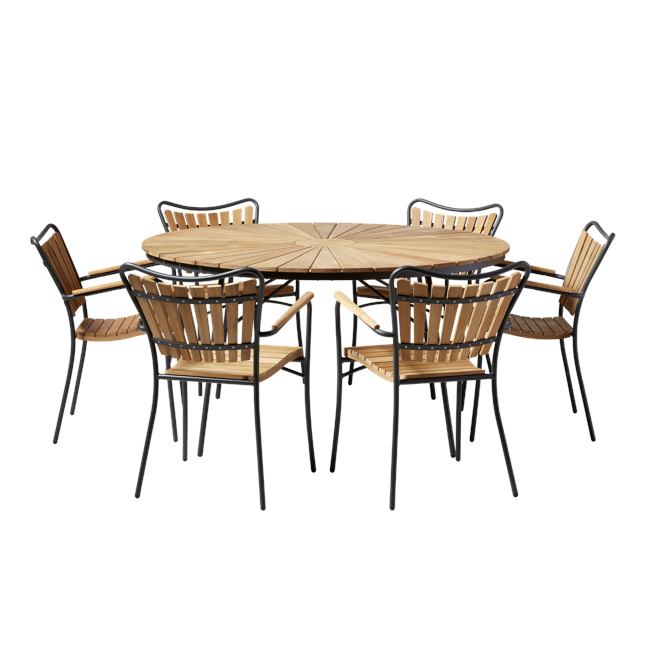 Cinas - ​Hard & Ellen Garden Table Ø 150 cm - Aluminium/Teak with 6 pcs.  Hard & Ellen Garden Chair - Antracit - Bundle