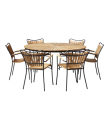 Cinas - ​Hard & Ellen Garden Table Ø 130 cm - Aluminium/Teak with 6 pcs.  Hard & Ellen Garden Chair - Antracit - Bundle