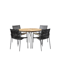Cinas - ​Hard & Ellen Garden Table Ø 130 cm - Aluminium/Teak - Antracit with 4 pcs.  Mood Garden Chair - Antracit/Black - Bundle