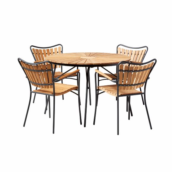 Cinas - ​Hard & Ellen Garden Table Ø 110 cm - Aluminium/Teak with 4 pcs.  Hard & Ellen Garden Chair - Antracit - Bundle