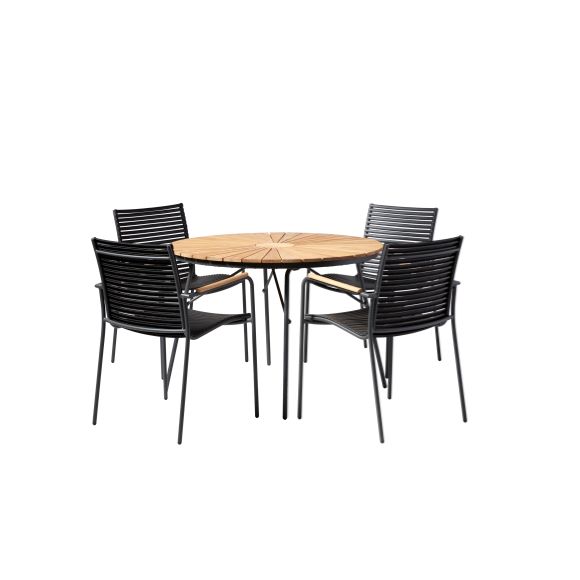 Cinas - ​Hard & Ellen Garden Table Ø 110 cm - Aluminium/Teak - Antracit with 4 pcs.  Mood Garden Chair - Antracit/Black - Bundle