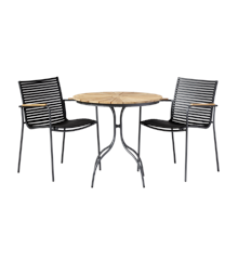 Cinas - ​Hard & Ellen Garden Table Ø 80 cm - Aluminium/Teak - Antracit with 2 pcs.  Mood Garden Chair - Antracit/Black - Bundle