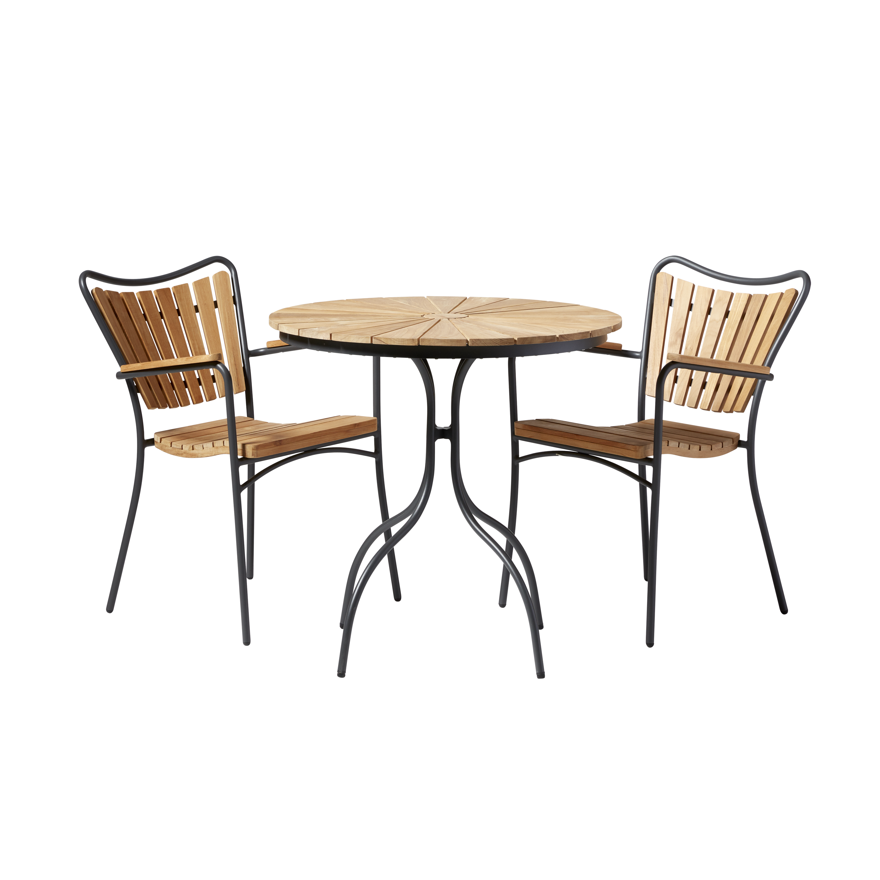 Cinas - ​Hard & Ellen Garden Table Ø 80 cm - Aluminium/Teak with 2 pcs.  Hard & Ellen Garden Chair - Antracit - Bundle