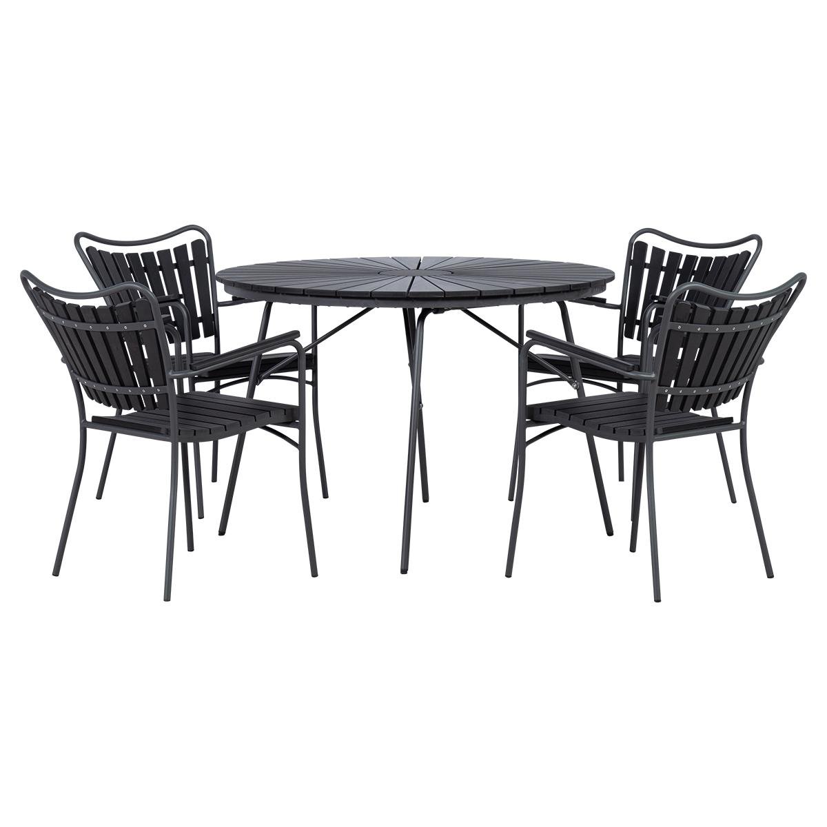 Cinas - Hard & Ellen Garden Table Ø 110 cm - Polywood  with 4 pcs. Hard & Ellen Garden Chair - Anthracite/Black - Bundle