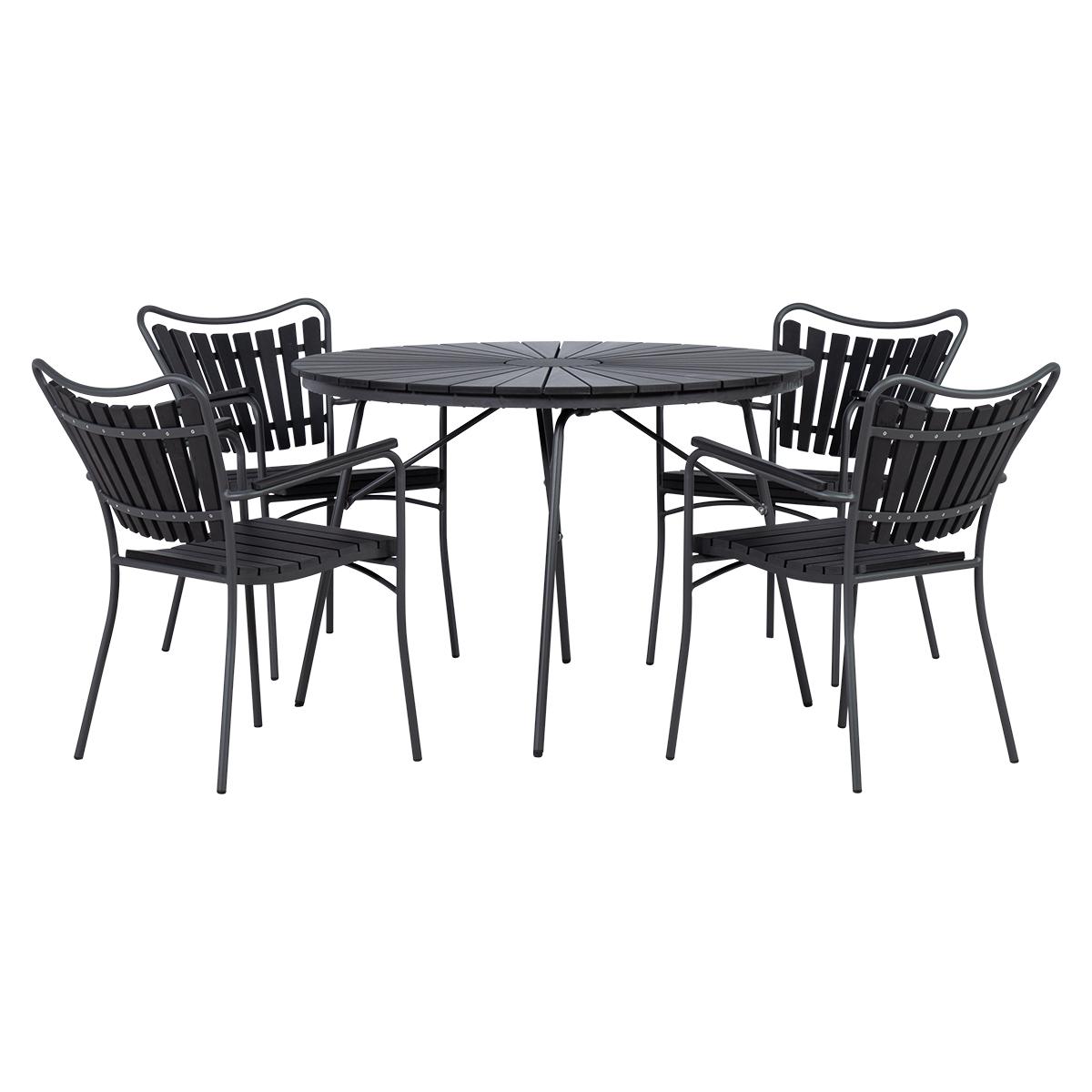 Cinas - Hard & Ellen Garden Table Ø 130 cm - Polywood  with 4 pcs. Hard & Ellen Garden Chair - Anthracite/Black - Bundle