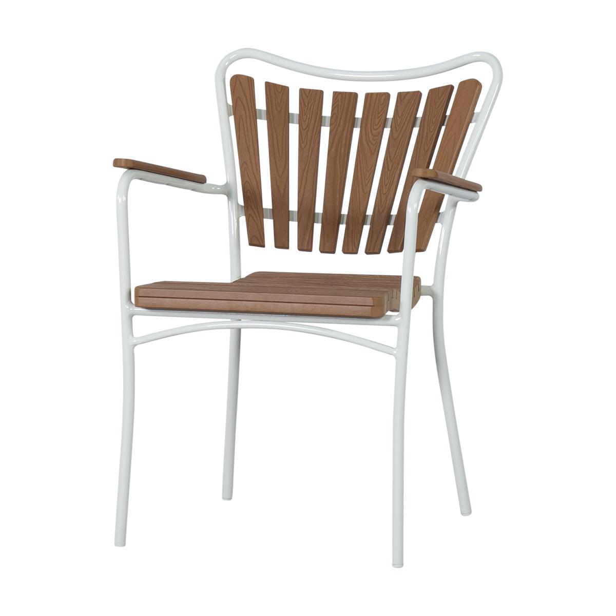Cinas - Hard & Ellen Garden Table Ø 110 cm - Polywood  with 4 pcs. Hard & Ellen Garden Chair - White/Teak look - Bundle thumbnail-4