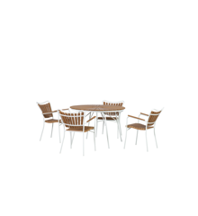 Cinas - Hard & Ellen Garden Table Ø 110 cm - Polywood  with 4 pcs. Hard & Ellen Garden Chair - White/Teak look - Bundle