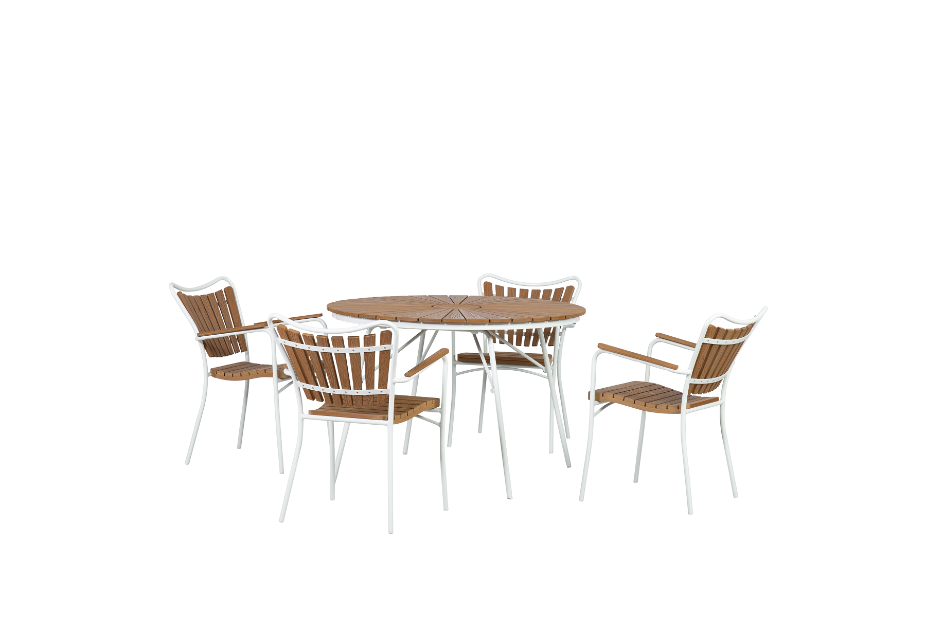 Cinas - Hard & Ellen Garden Table Ø 130 cm - Polywood  with 4 pcs. Hard & Ellen Garden Chair - White/Teak look - Bundle