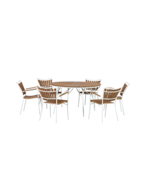 Cinas - Hard & Ellen Garden Table Ø 130 cm - Polywood  with 6 pcs. Hard & Ellen Garden Chair - White/Teak look - Bundle