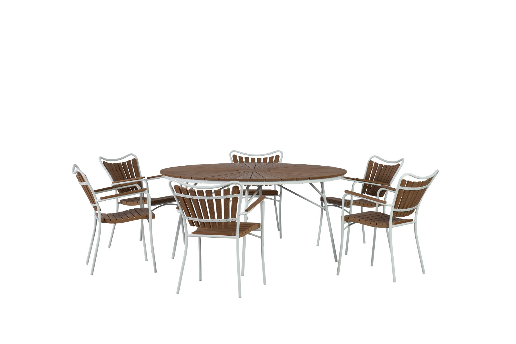 Cinas - Hard & Ellen Garden Table Ø 150 cm - Polywood  with 6 pcs. Hard & Ellen Garden Chair - White/Teak look - Bundle