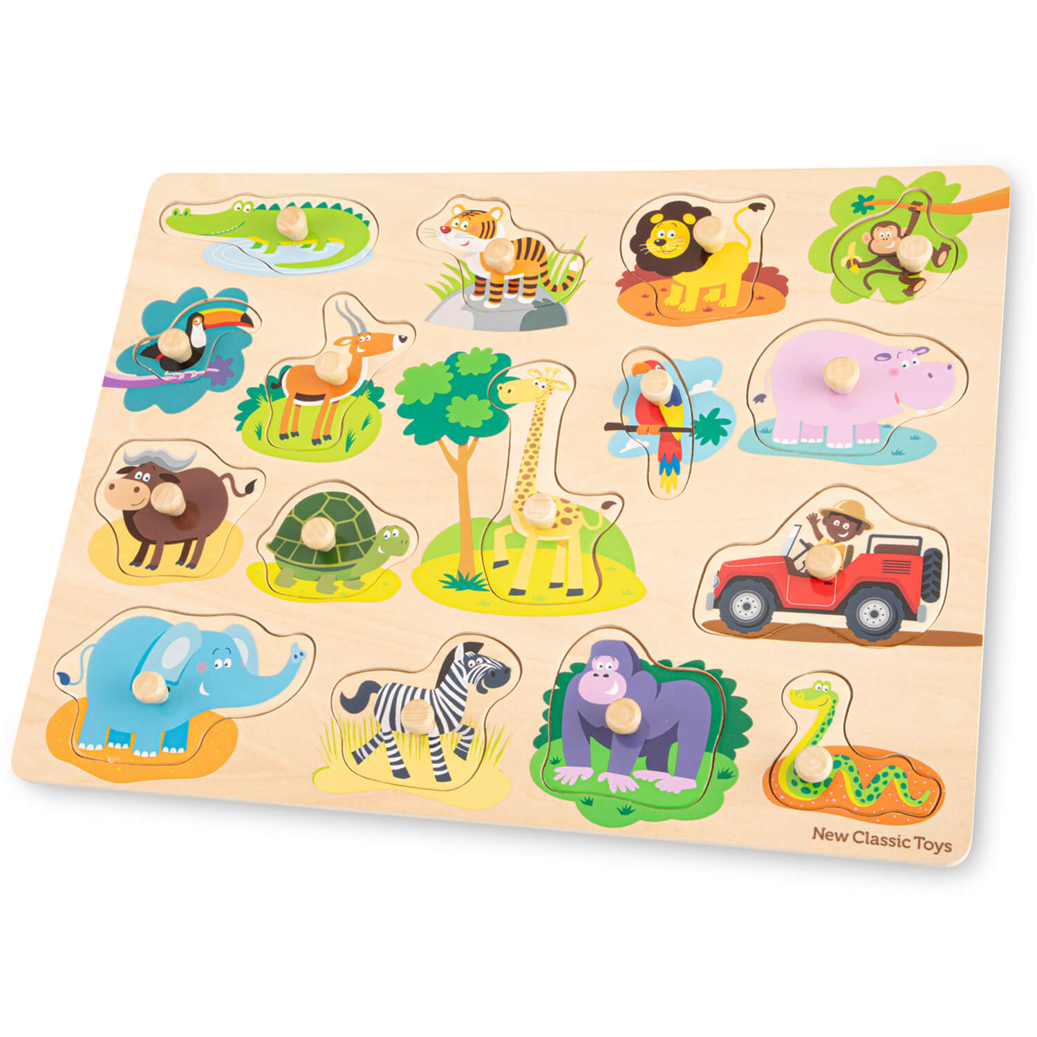 New Classic Toys - Peg Puzzle Safari animals (16 pcs) (N10441)