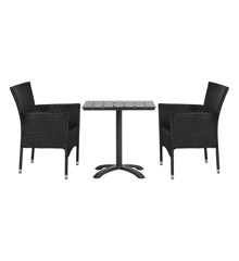 Living Outdoor -  Strynoe Bistro Table 70 x 70 x 72 cm - Alu/Polywood  with 2 pcs. Anholt Garden Chair​s - Metal/Rattan  - Black - Bundle