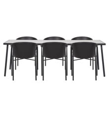 Living Outdoor - Avernakoe Garden Table 220 x 90 cm -  Metal/Aluminium/Glass with 6 pcs. Aeroe - Garden Chairs - Metal/Plastic - Black/Light Grey - Bundle