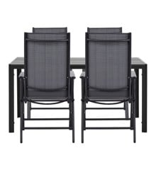 Living Outdoor - Venoe Garden Table 150 x 90 cm -  Aluminium/Polywood  with 4 pcs. Aaroe Position Garden Chairs Textil - Black/Grey - Bundle