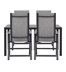 Living Outdoor - Venoe Garden Table 150 x 90 cm -  Aluminium/Polywood with 4 pcs. Omoe Position Garden Chairs  Textile - Black /Grey - Bundle