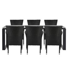 Living Outdoor - Tunø Havebord 210 x 100 cm - Aluminium/Polywood med 6 stk. Anholt Havestole - Metal/Rattan