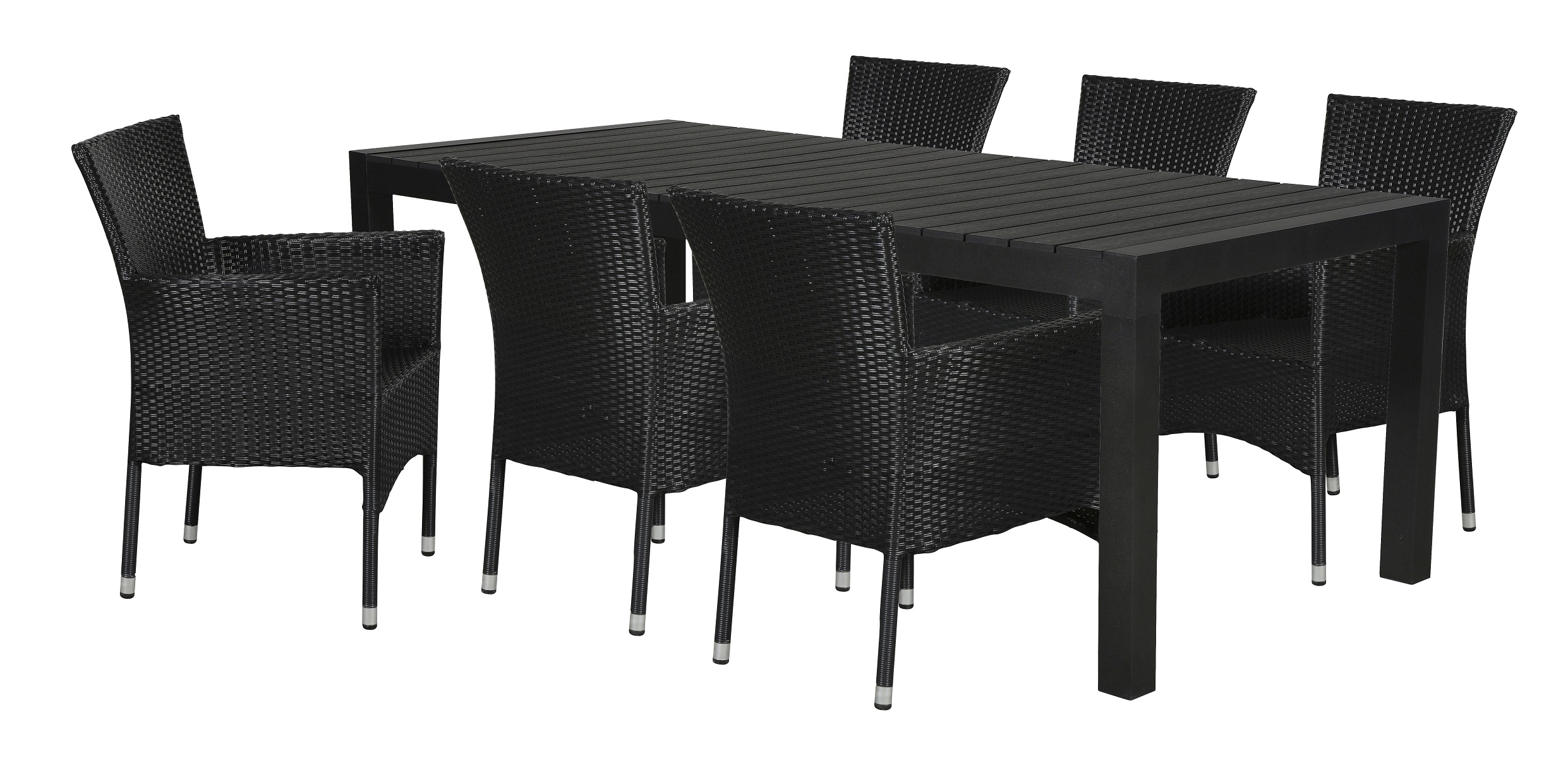 Living Outdoor - Lyoe Garden Table 205/275 x 100 cm. - Aluminium/Polywood  with 6 pcs. Anholt Garden Chair​s - Metal/Rattan - Black - Bundle