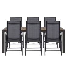 Living Outdoor - Lyoe Garden Table 205/275 x 100 cm - Aluminium/Polywood  with 6 pcs. Aaroe Position Garden Chairs - Textil - Black//Brown Douglas/Grey - Bundle