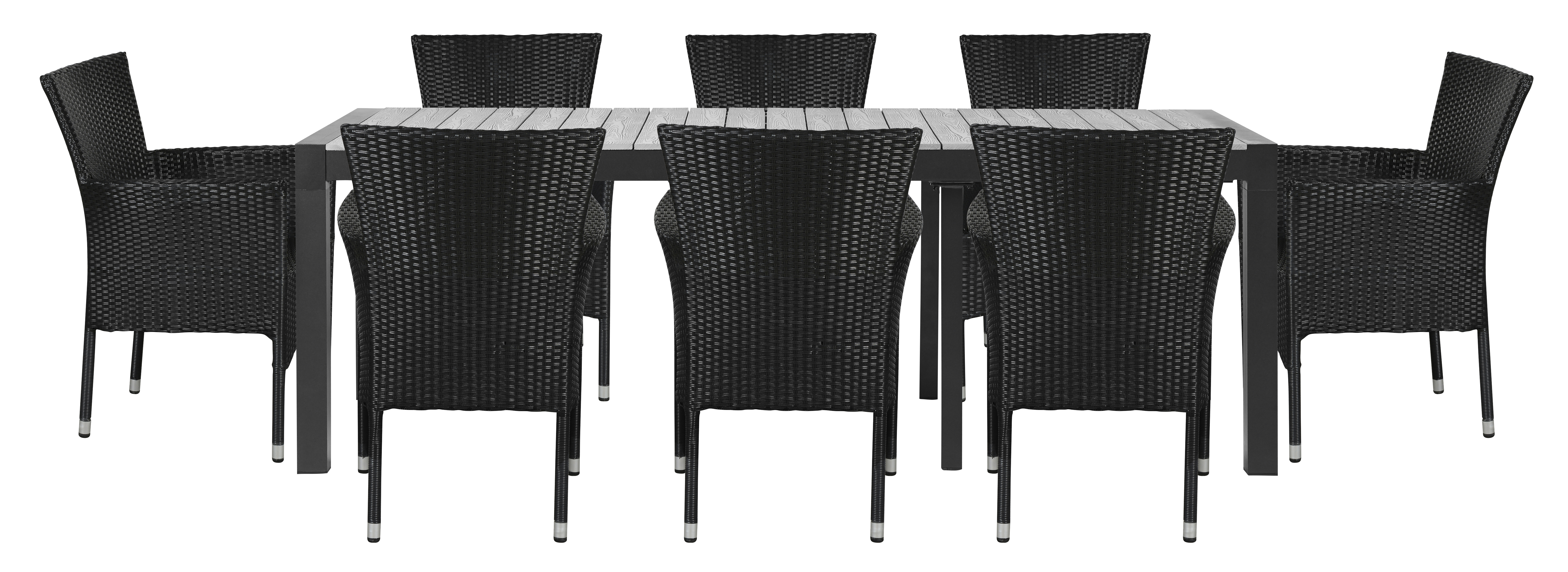Living Outdoor - Lyoe Garden Table 223/283/343 x 100 cm. - Aluminium/Polywood with 8 pcs. Anholt Garden Chairs​ - Metal/Rattan  - Black/Grey Oak - Bundle