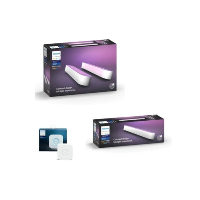 Philips Hue - Play Light Bar 2-pack Vit & Light Bar Enkelpaket & Hue Bridge - Paket