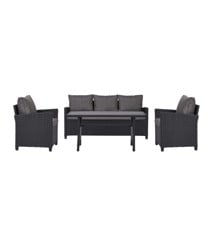 Living Outdoor - Askoe Garden Sofa​ Set with cushion - Black/Grey/BlackPine - Metal/Polyrattan/Polywood/Polyester (49203) - Bundle