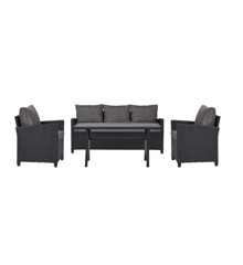 Living Outdoor - Askoe Garden Sofa​ Set with cushion - Black/Grey/BlackPine - Metal/Rattan/Polywood/Polyester (49203) - Bundle