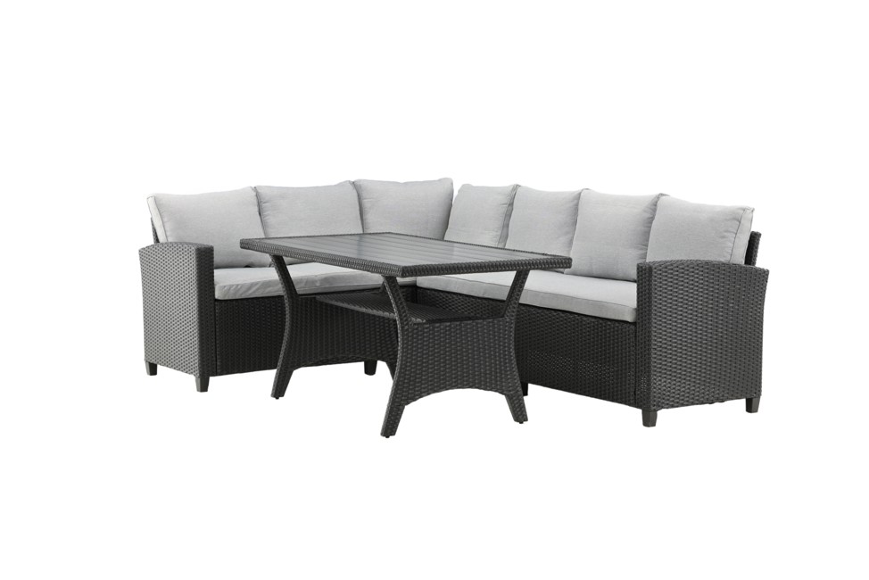 Venture Design - Brentwood Garden Corner Sofa Set with cushions - Polyrattan/Aintwood - Black/Grey (5811-001) - Bundle