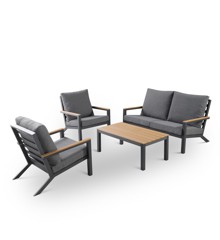 Cinas - Malibu Lounge Set 4 persons - Polywood - Anthracite/Teak look - with Grey cushion set (1569031) - Bundle