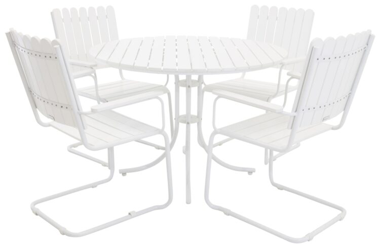 Venture Design - Holmsund Garden Dining Set 4 Person - White Steel/White Aintwood (658981) - Bundle