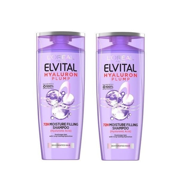 Køb L'Oréal Paris 2 x Elvital Hyaluron Plump Shampoo 500 ml - 1000