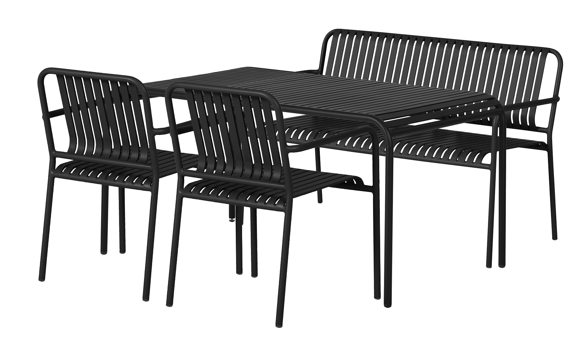 Living Outdoor - Stella Garden Table 150 x 90 cm with 2 pcs. Chairs and 1 pcs. Garden Bench - Black