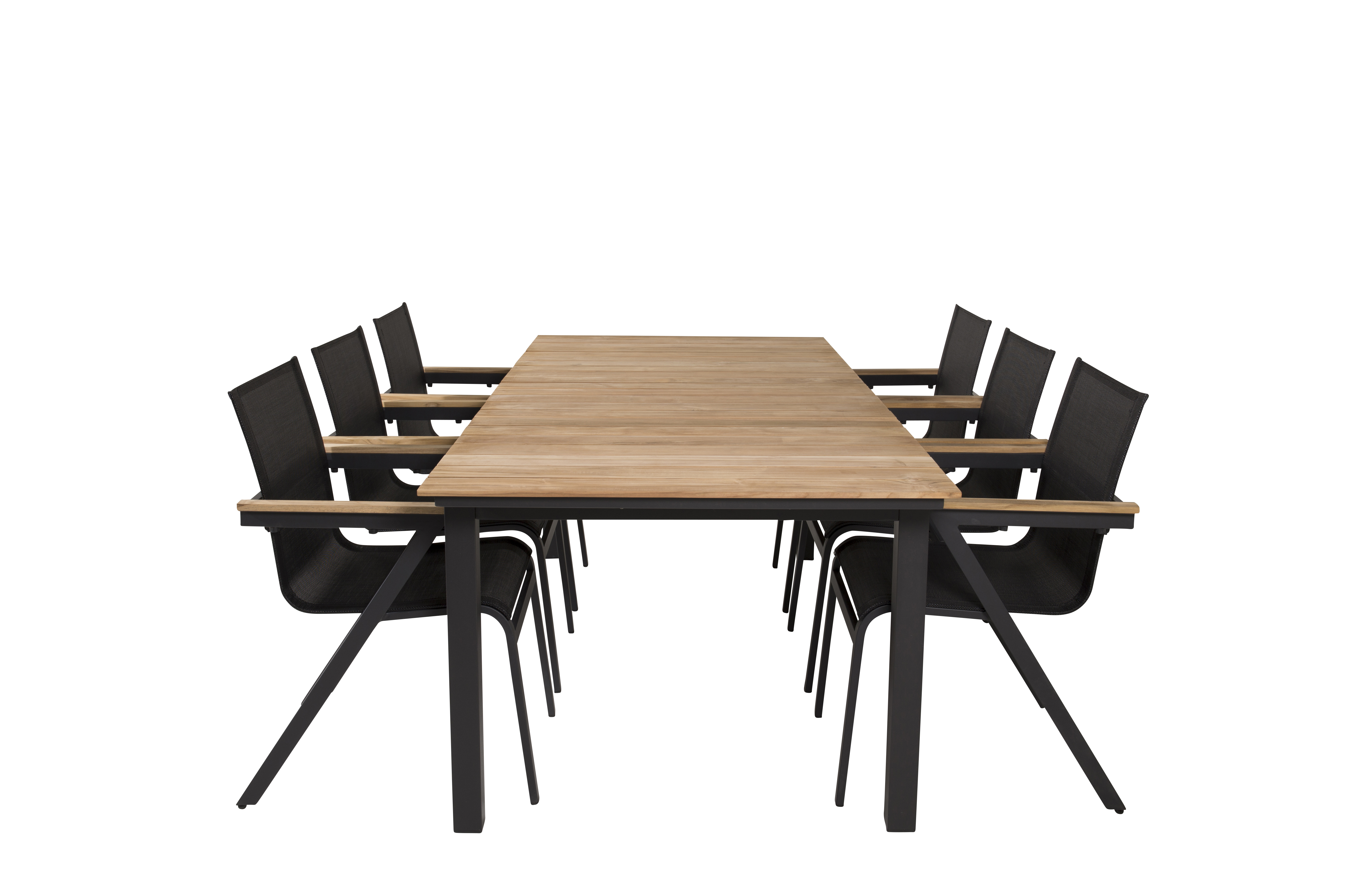 Venture Design - Mexico Garden Table 160/240x90 cm - Alu/Teak with 6 pcs. Mexico Garden Chairs -  Alu/Textilene/Teak box - Black - Bundle