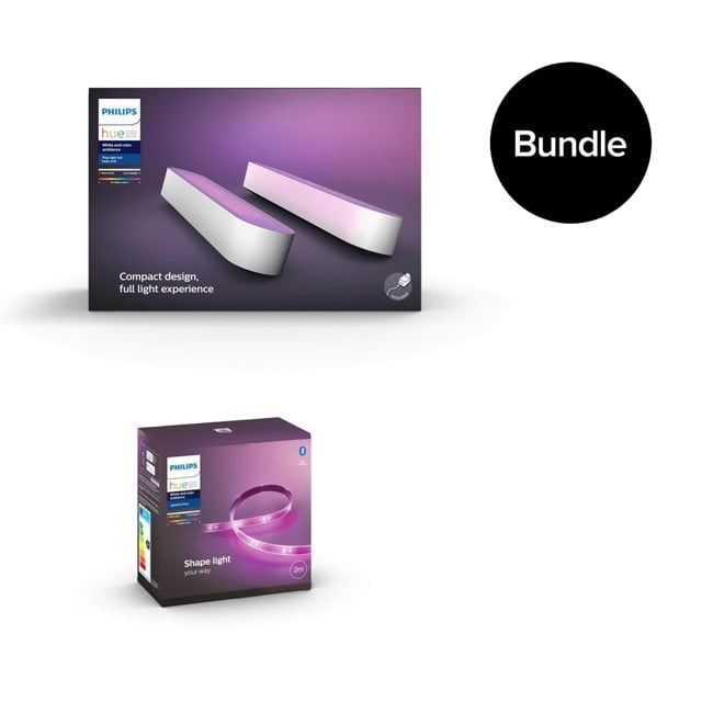 Philips Hue - Play Light Bar 2-pack Vit & Lightstrip Plus Startpaket 2 meter - Paket