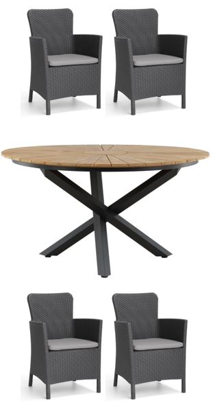 Venture Design - Mexico Garden Table ø 140 cm - Alu/Teak with 4 pcs. Miami Garden Chairs - Bundle