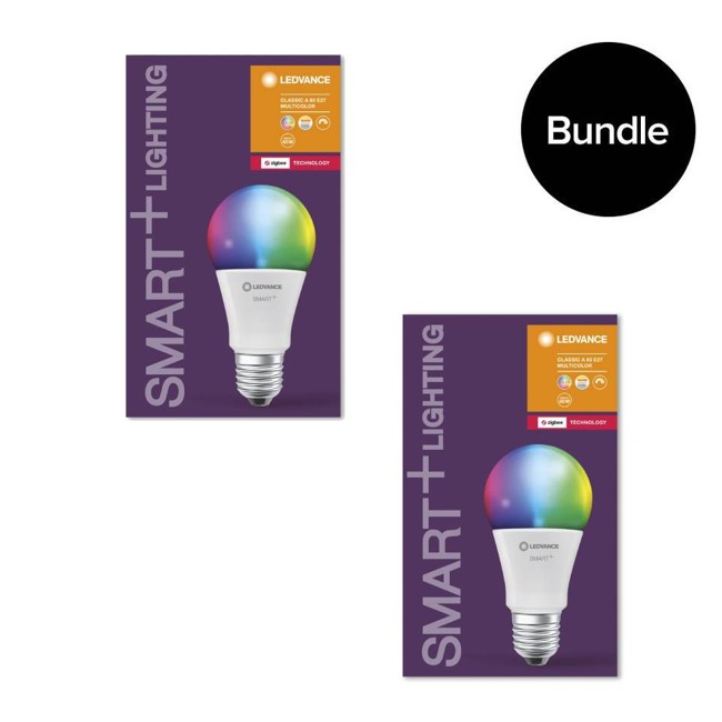 Ledvance - 2xSmart+ CL A60 E27 RGBW Light Bulb - Zigbee - Bundle