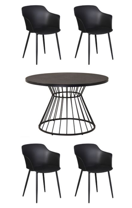 Venture Design - Tropea Garden Table  ø110 cm - Steel/Grey Spray Glass with 4 pcs. Moen Garden Chairs - Metal/Plast