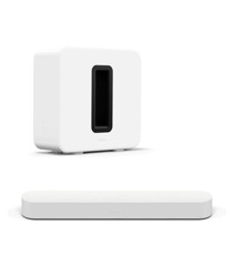 Sonos - Beam Black (Gen2) & Sonos - Subwoofer (Gen3) - White Edition - Bundle