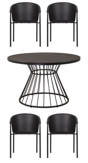 Venture Design - Tropea Garden Table  ø110 cm - Steel/Grey Spray Glass with 4 pcs. Aeroe  Garden Chairs - Metal/Plastic - Bundle