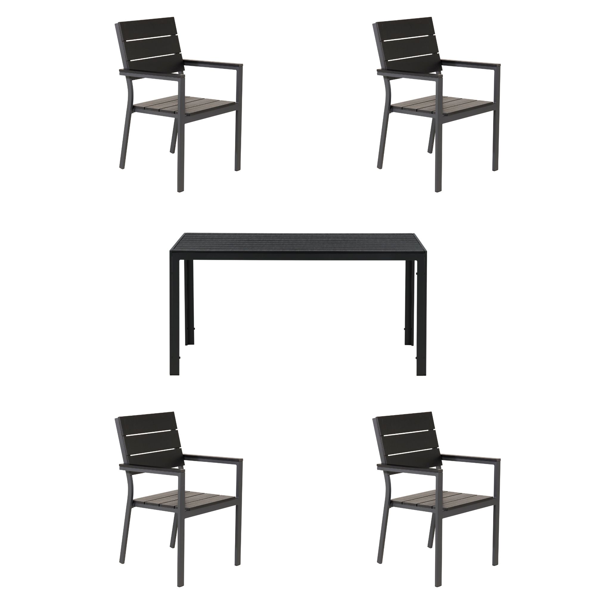 Venture Design - Break Garden Table 150x90 cm - Alu/Polywood with 4 pcs. Levels Garden Chairs - Alu/Aintwood - Bundle