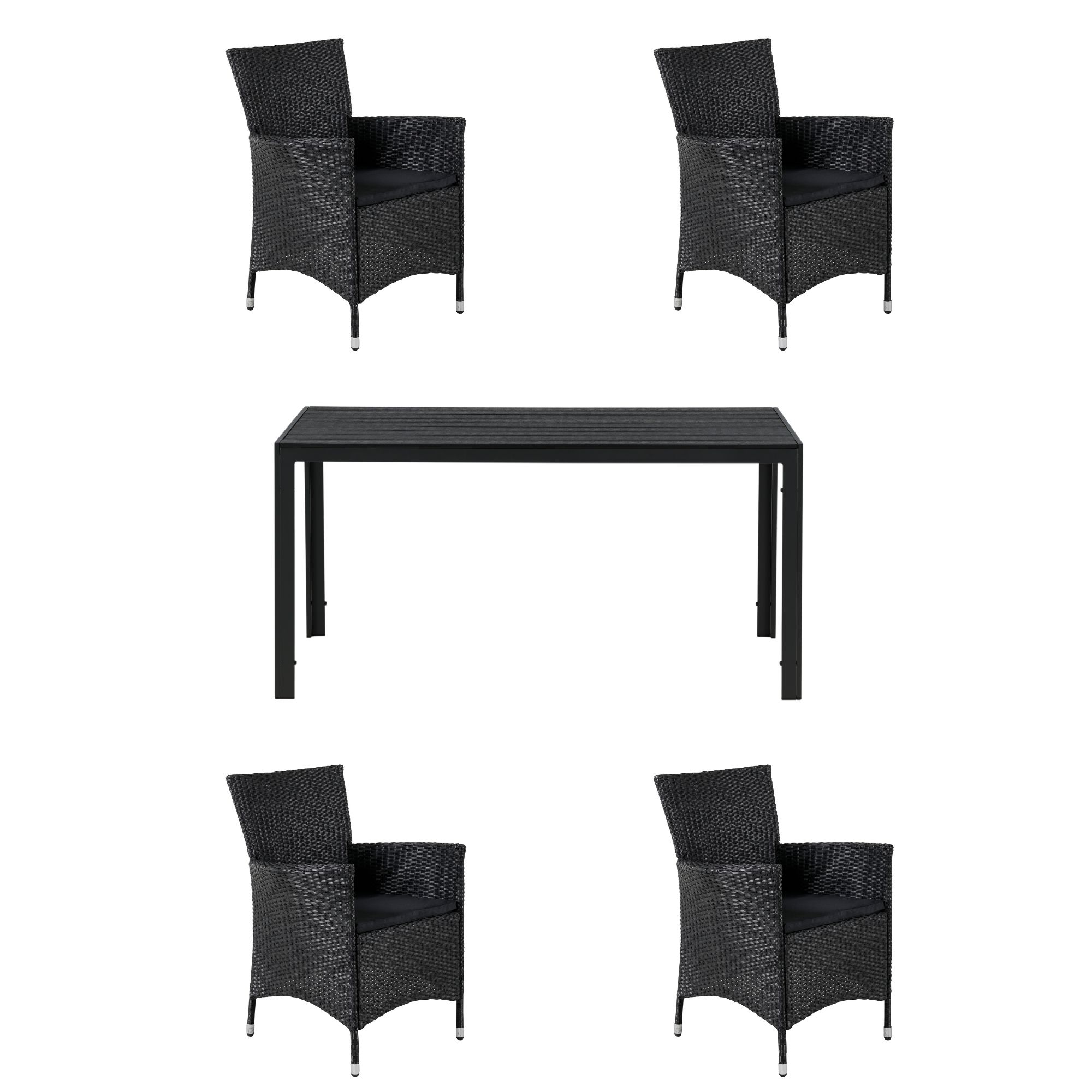 Venture Design - Break Garden Table 150x90 cm - Alu/Polywood with 4 pcs. Knick Garden Chairs - Rattan - Bundle
