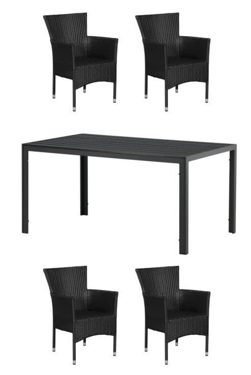 Venture Design - Break Garden Table 150x90 cm - Alu/Polywood with 4 pcs. Anholt Garden Chairs​ - Metal/Rattan - Bundle