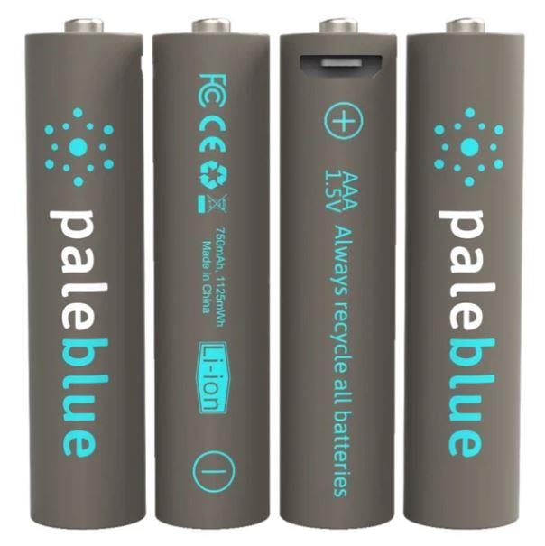 Pale Blue - Li-Ion Rechargeable AAA Battery - 4 Pack & 4x1 Charging Cable