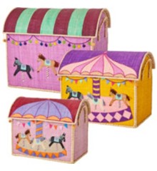 Rice - Raffia Toy Baskets - Horse Carousel Theme