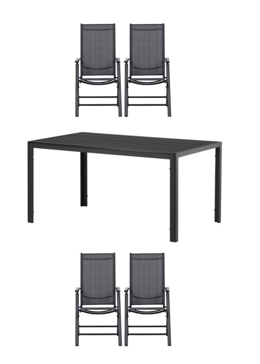 Venture Design - Break Garden Table 150x90 cm - Alu/Polywood with 4 pcs. Aaroe Position Garden Chairs - Textil - Bundle