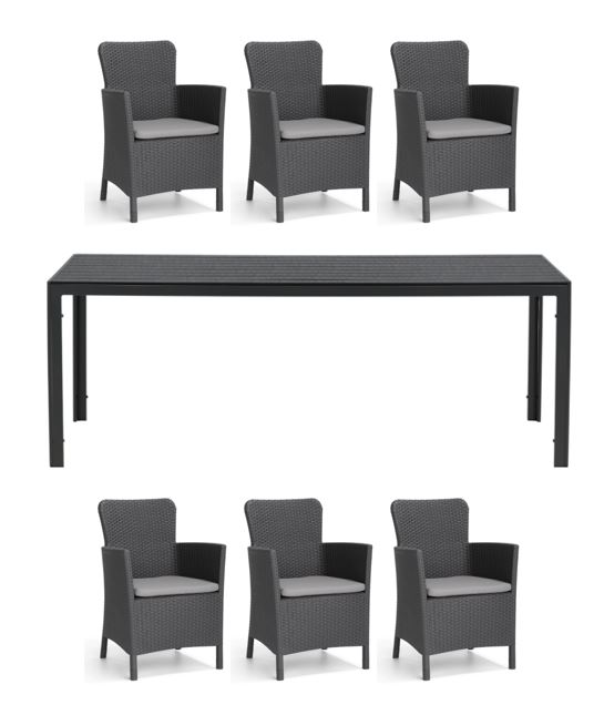 Venture Design - Break Garden Table 205x90 cm - Alu/Polywood with 6 pcs. Miami Garden Chairs - Bundle