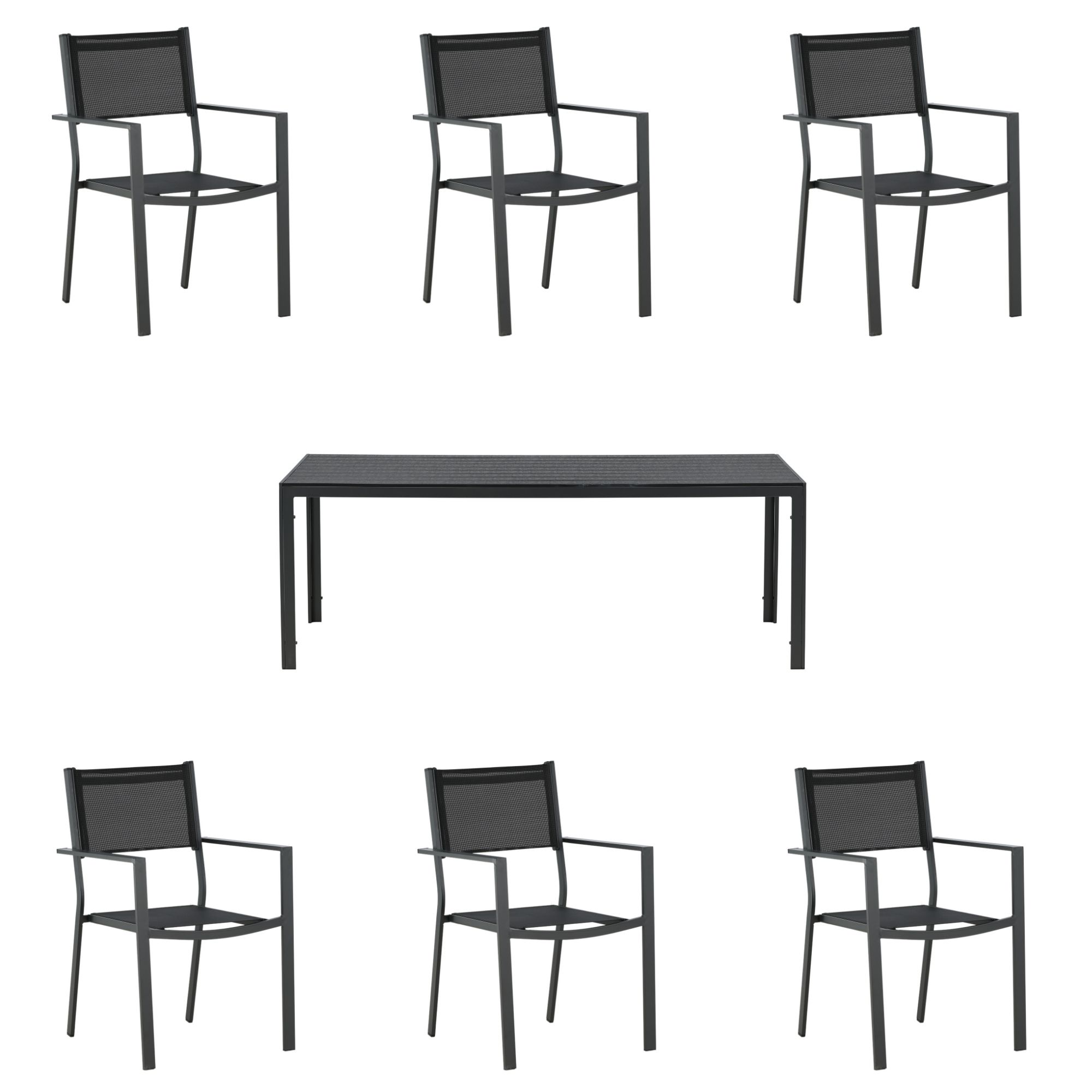 Venture Design - Break Garden Table 205x90 cm - Alu/Polywood with 6 pcs. Copacabana Garden Chairs - Alu - Bundle
