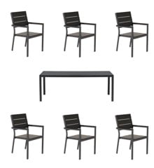 Venture Design - Break Garden Table 205x90 cm - Alu/Polywood with 6 pcs. Levels Garden Chair - Alu/Aintwood - Black/Black - Bundle