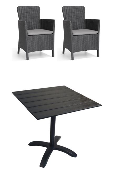 Venture Design - Colorado Cafe Table 70x70 cm - Alu/Aintwood with 2 pcs. Miami Garden Chairs - Bundle